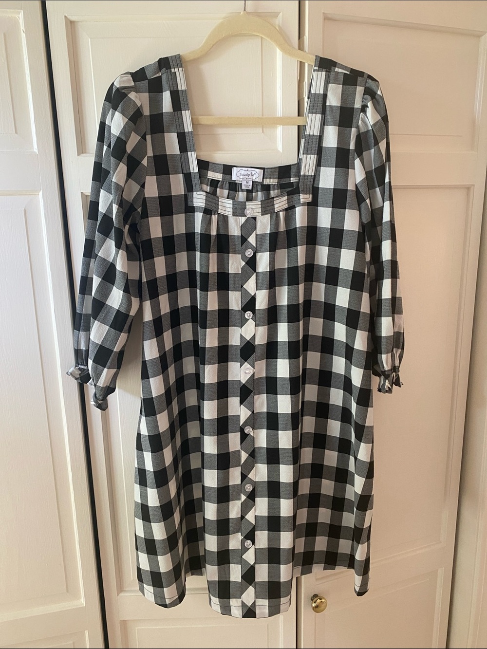 Mud Pie Black and White Buffalo Check Shirt Dress